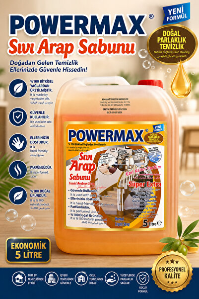 powermax SIVI ARAP SABUNU 5 LT - DOĞAL ÖZLÜ ÇOK AMAÇLI TEMİZLEYİCİ