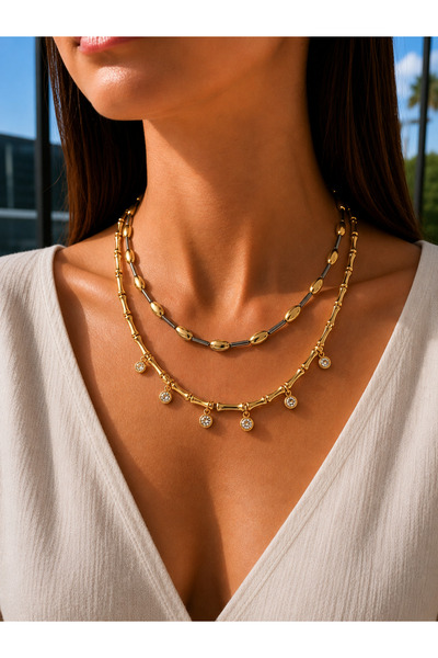 Liva Group Atelier Gold 5 Stone Dorika Combination 2-Piece Necklace