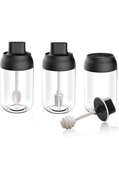 Arabest 3-Piece Condiment Container Set,Seasoning Box,Spoon,Brush,Honey Stick...