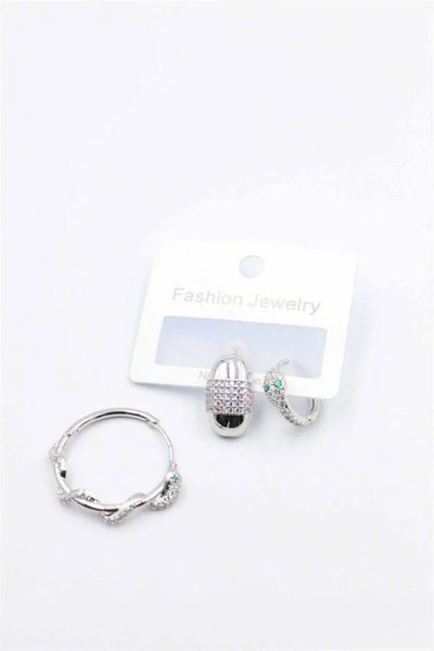 Marsilyan Nvdn- Ieg - 3-Piece Snake Earrings - Silver Iegrs-Nvdn1