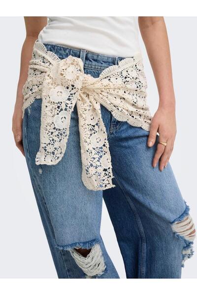 ONLY Women's Denim Trousers with Belt Detail 15382063 Onlcarrie Reg Crochet D...
