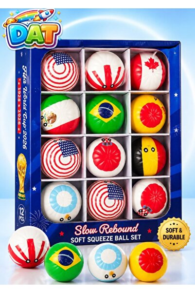 DAT World Flag Squishy Steamed Bun Stress Ball Toy Set, 12 Pieces — Soft Sens...
