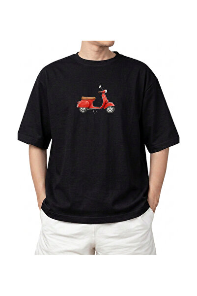Vintage Red Scooter Graphic Unisex Oversize Tişört