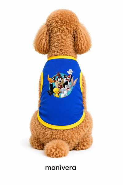 Modetra New Season Summer Looney Tunes Printed Colorful Ribbed Dog Outfit - U...