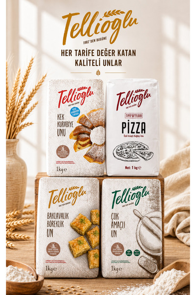 tellioğlu 4’Lü Set Kek Kurabiye/Pizza/Çok Amaçlı/Baklavalık Böreklik Unu 4x1 Kg