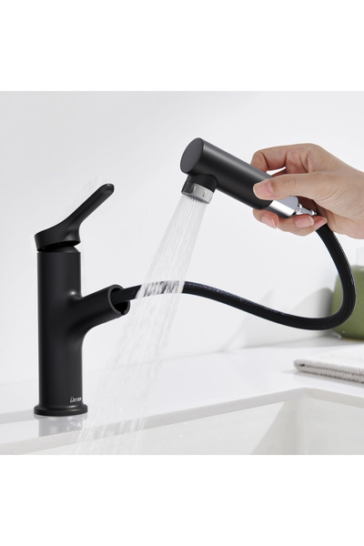 OEM Επεκτεινόμενη βρύση νιπτήρα μπάνιου, μαύρη, στρογγυλή, ύψος 19.6 εκ.