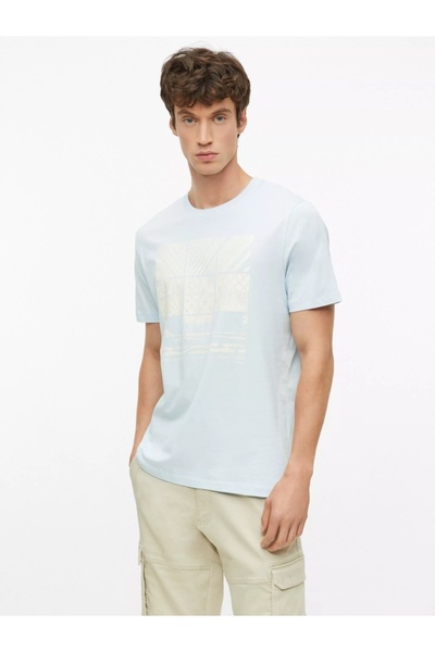 s.Oliver Ανδρικό T-shirt, βαμβακερό, με στάμπα μπροστά, Γαλάζιο, 2XL