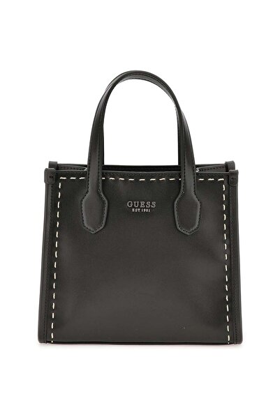 Guess μαύρη τσάντα ώμου Silvana stitch mini