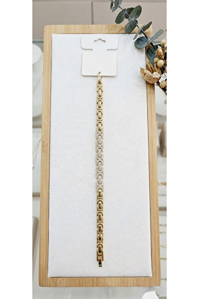 Casa Shop Women's Gold-Plated 14K Chain with Synthetic Stone-Paved Links, Ele...