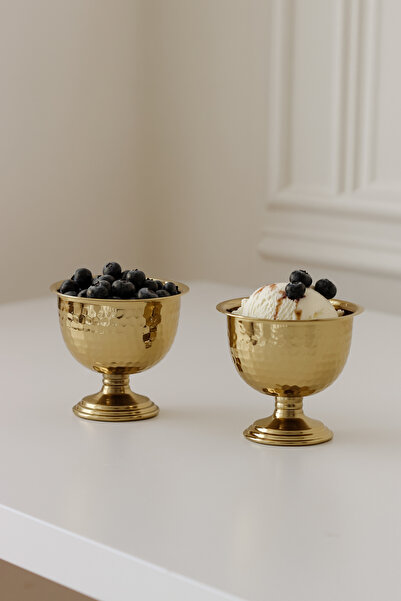 SİNEM YAMAN HOME Set of 2 Gold Metal Footed Presentation Bowls / Gold Forged ...