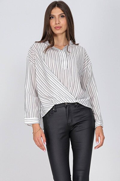 ROHBOUTIQUE Cotton shirt with contrasting stripes White Aimelia BR2799