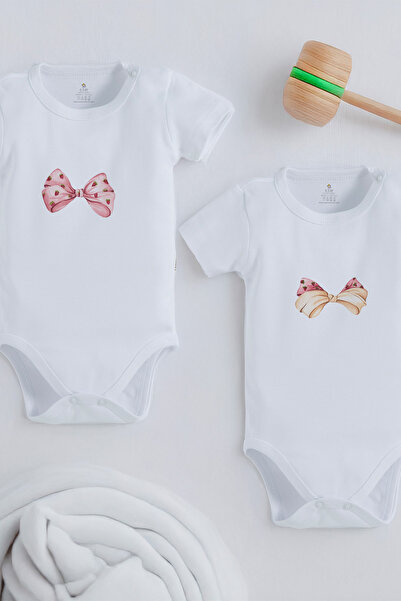 bebek perisi Organic 100% Cotton Bow Design 2-Piece Baby Bodysuit (1361-1391)