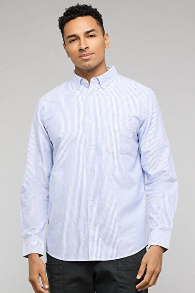 R&B Striped Shirt with Button-Down Collar and Long Sleeves