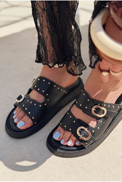 I Love Shoes Roveno Black Matte Leather Women's Slippers