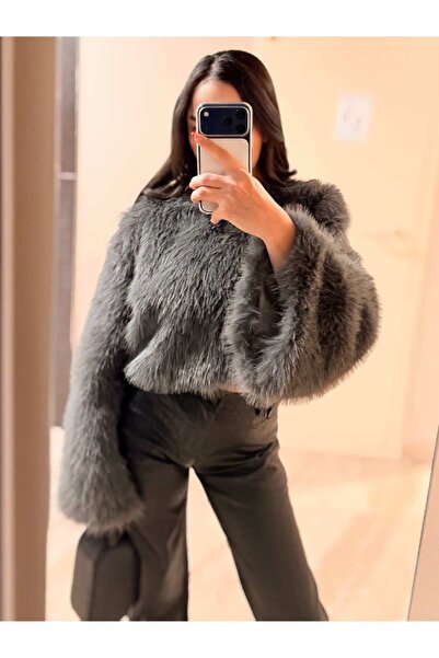 Labien Butik Ivory Touch Peluş Kazak – Gri