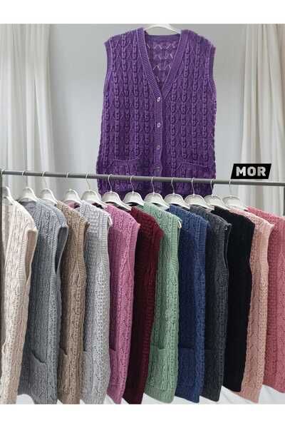 HACERLİ Purple and Collar-Pocketed Mother's Vest, Daily Travel Wear, Tiroko R...