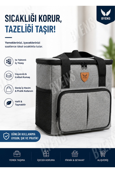 BYENS 35 Litre Termal Buzluk Çanta Piknik Yemek Taşıma Çantası Soğutucu Isı Yalıtımlı Soğuk Tutan Çanta