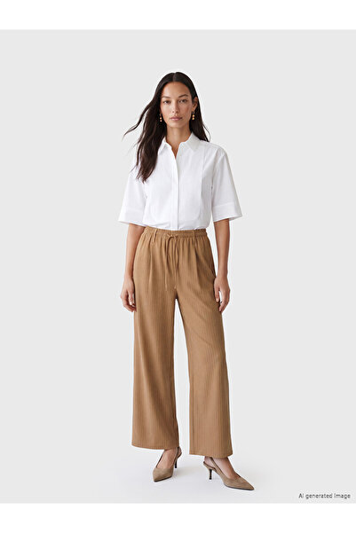 LC Waikiki Striped Women's Pleated Trousers with Elastic Waist