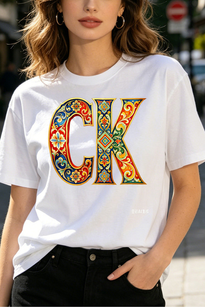 Fleck Womens T Shirts CK Ornamental Letter Design Casual Fashion Style