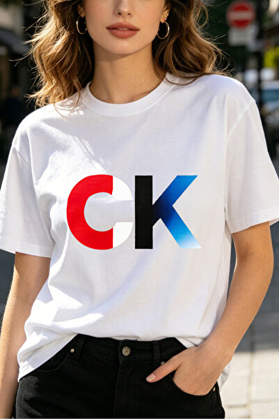 Fleck قمصان نسائية بطباعة شعار CK، تصميم أساسي عصري، توب أبيض، أزياء الشارع ا...