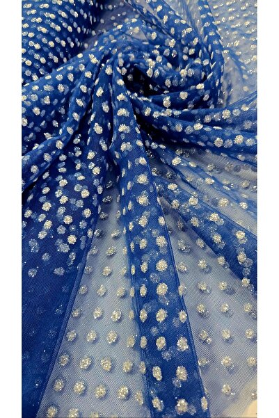 TESATURI OUTLET 💙silver glitter polka dot sax blue tulle 💙width 150 cm