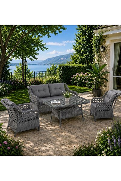 Evdesa İzmir Balkon Bahçe Takımı 2+1+1 Antrasit