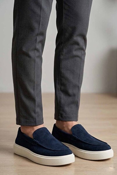 Lufian Men's Khaki Green/Navy Blue Suede Slip-On Shoes - Casual Comfortable S...