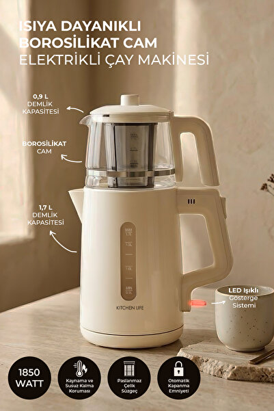 Kitchen Life Demzade Isıya Dayanıklı Borosilikat Cam Elektrikli Çay Makinesi ...