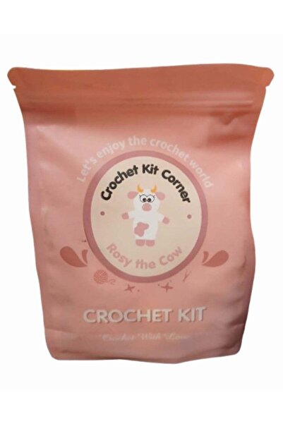 Crochet طقم حياكة يدوي على شكل بقرة وردية، أبيض ووردي، مع خيوط وخطاف وحشو، من...