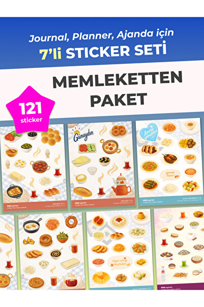MEMLEKETTEN PAKET, Türk Kahvaltısı ve Ev Yemekleri Sticker Seti, Journal, Planner ve Scrapbook İçin