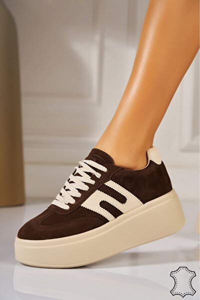 Joana Brown Suede Leather Sneakers Valia