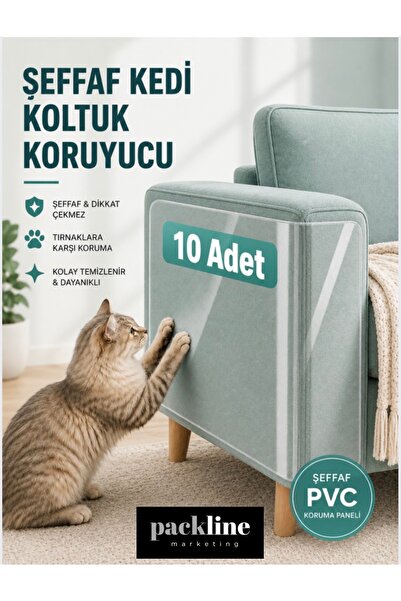 Packline Marketing 10 ADET Kedi Koltuk Tırmalama Koruyucu Şeffaf Yapışkanlı M...