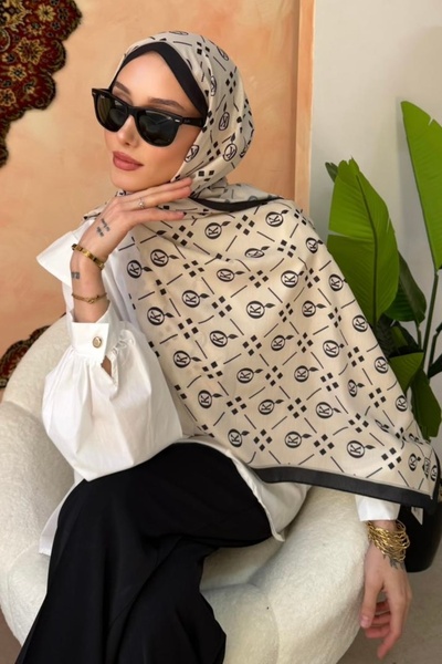 İmajButik Black Monogram Patterned Soft Shawl
