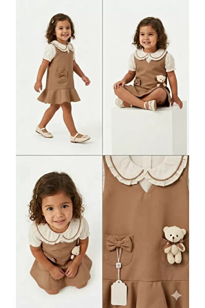 Generic Brand 1/5 Year Old Children's Dress with Swan Collar and Teddy Bear P...