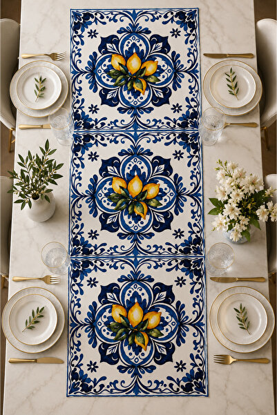naya home 40x140cm Dokuma Leke Tutmaz Baskılı Tay Tüyü Kumaş Masa Örtüsü Deko...