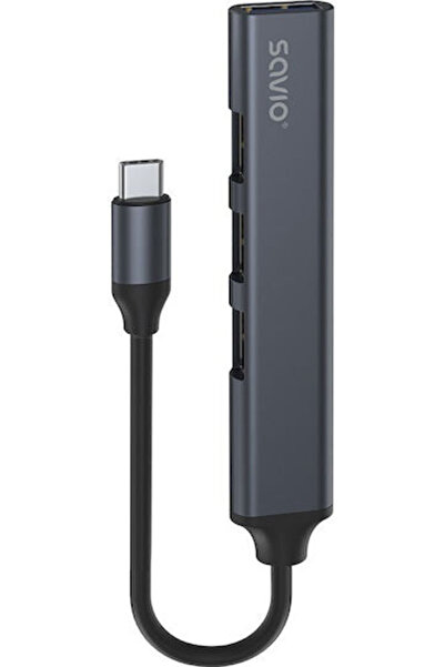 Savio Διανομέας USB 3.1 4 θυρών με σύνδεση USB-C, Γκρι