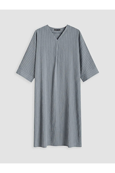 LC Waikiki Blue V-Neck Striped Modal Blend Dress