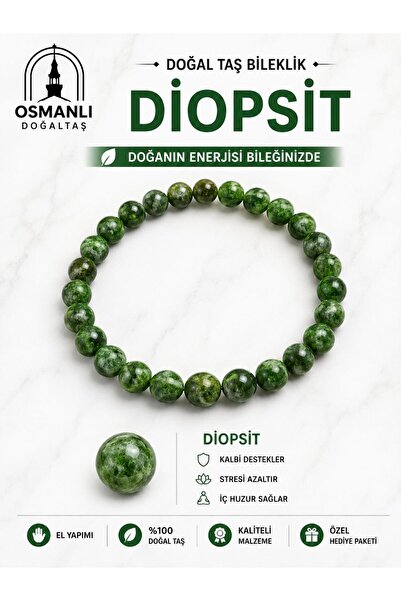 OSMANLI DOĞAL TAŞ Diopsit 8mm Elastik Misinalı Bileklik
