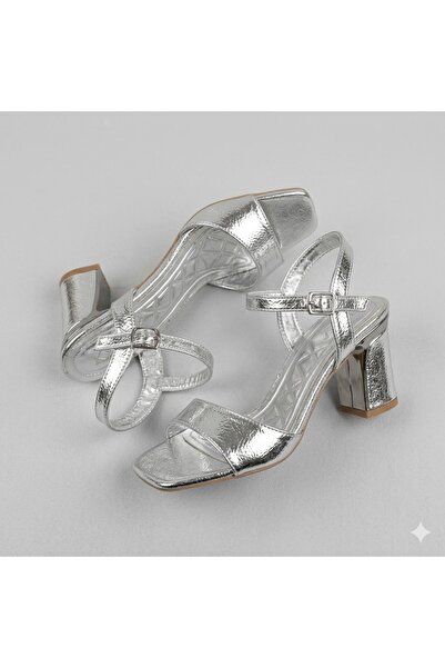 KİNDEP (Wiesse) Galvaniz Heel Single Band Women's Shoes Silver