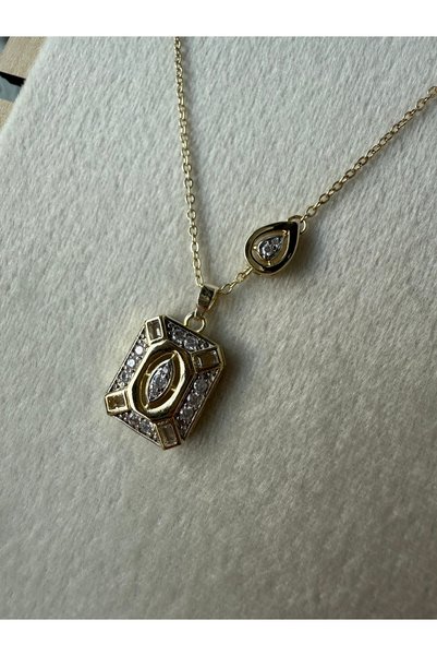 PALICE Brass Plated Zircon Stone Rectangular Necklace