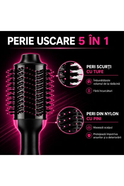FadeBlade Perie Electrica Par AeroStyle Pro, 2000W, Cermica, Ondulator, Uscator Volum si Stilizare, Negru