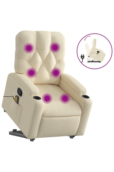vidaxl Fotoliu masaj rabatabil cu ridicare, crem, material textil
