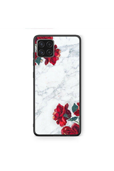 Other Samsung A22 4G red roses marble Black Glossy Θήκη