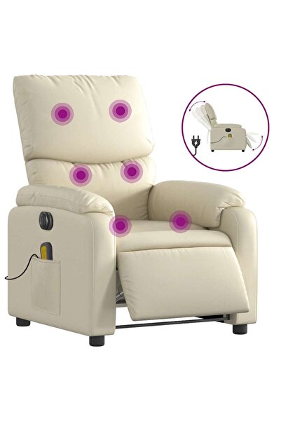 vidaxl Fotoliu electric de masaj rabatabil, crem, piele ecologică