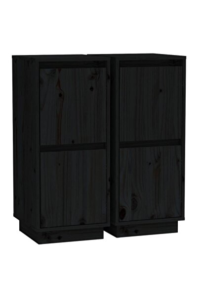 vidaxl Servante, 2 buc., negru, 31,5x34x75 cm, lemn masiv de pin