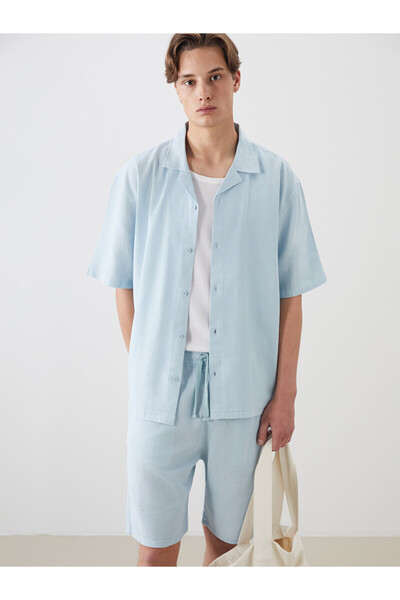 LC Waikiki Nevavm Comfortable Fit Short Sleeve Linen-Look Men's Shirt with Di...