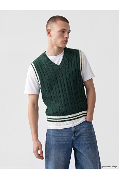 LC Waikiki Nevavm V-Neck Hair Knit Patterned Men's Knitwear Sweater