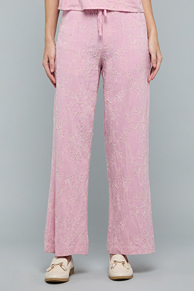 R&B Embroidered Wide Leg Pants with Drawstring Waist