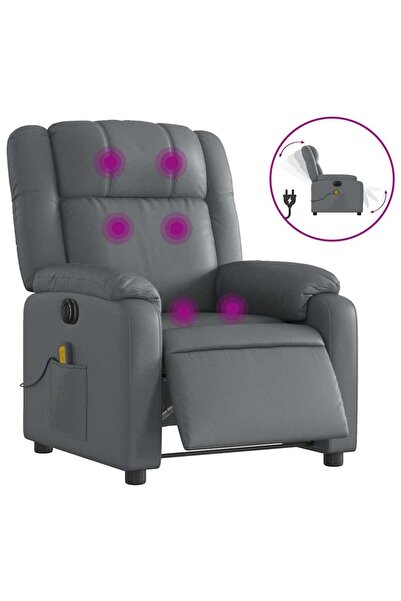 vidaxl Fotoliu de masaj electric rabatabil, gri, piele ecologică