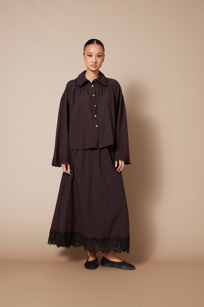 Nisan Lace-Detail Long Sleeve Shirt Brown